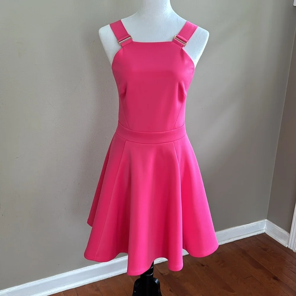 Ted Baker London Jaimie Fuchsia Pink‎ Dress with Gold Buckle Straps Size 2